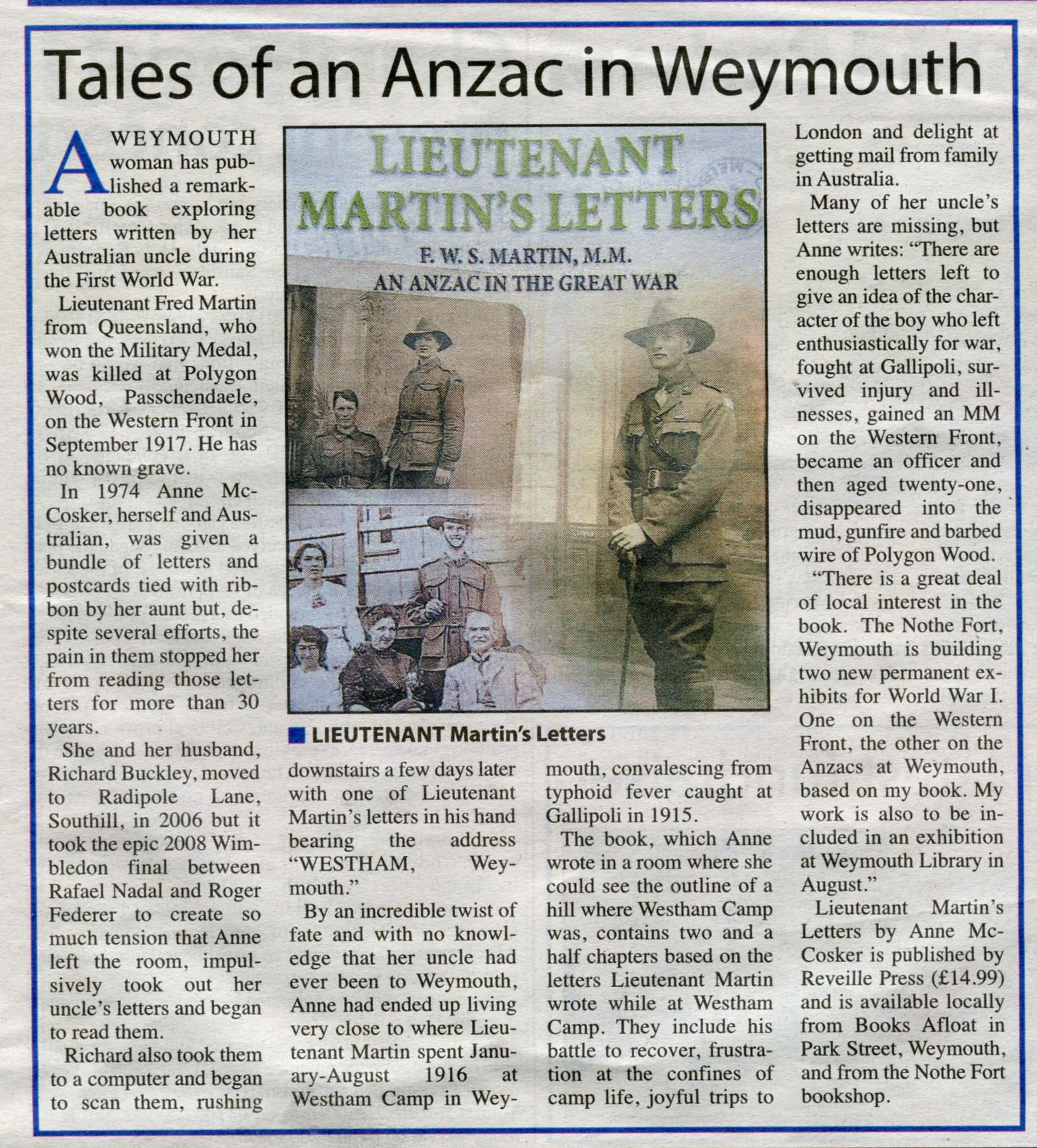 Review of  Lieutenant  Martin’s  Letters  from   Weymouth and Portland News,  2/4/2014